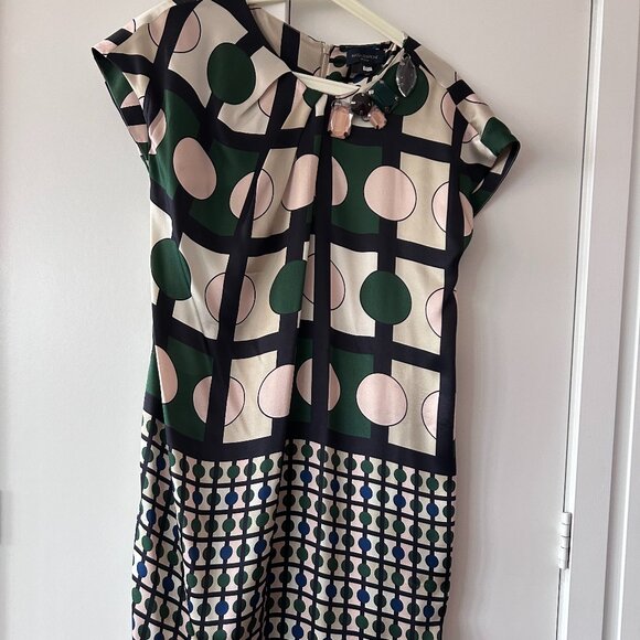 Piazza Sempione Dresses & Skirts - Piazza Sempione Geometric Silk Shift Dress with Neck Embellishment Jewels